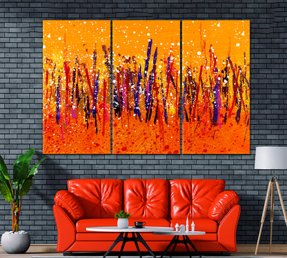 Abstract Vivid Brush Strokes Composition Canvas Print ArtLexy 3 Panels 36"x24" inches 