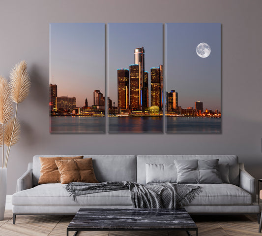Moon over Detroit Michigan Canvas Print ArtLexy   