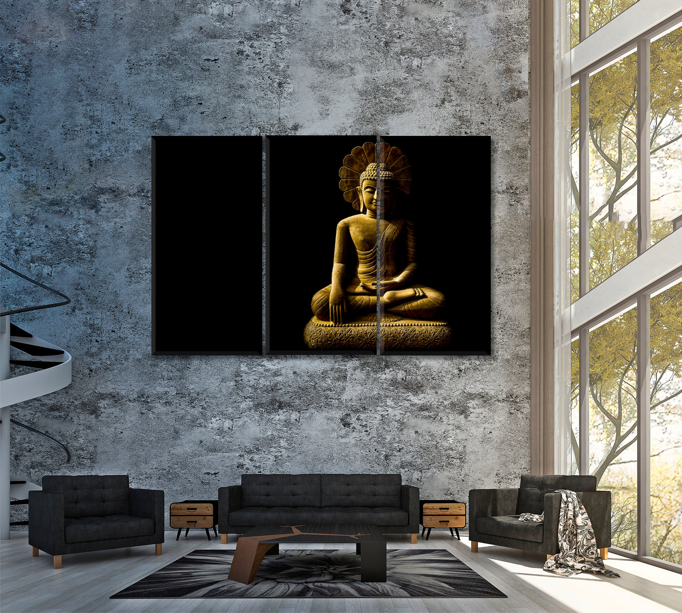 Statue of Buddha in Meditation Canvas Print ArtLexy 3 Panels 36"x24" inches 