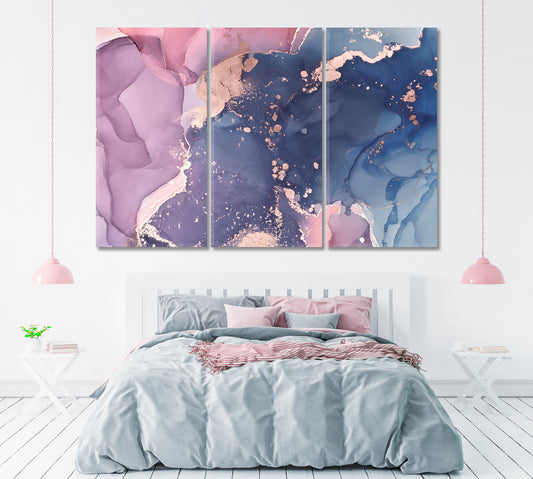 Abstract Mixed Blue & Pink Ink Pattern Canvas Print ArtLexy 3 Panels 36"x24" inches 