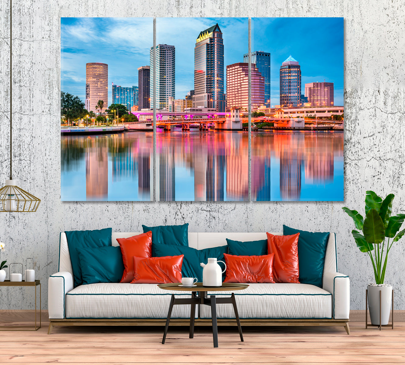 Tampa Downtown Skyline Canvas Print ArtLexy 3 Panels 36"x24" inches 