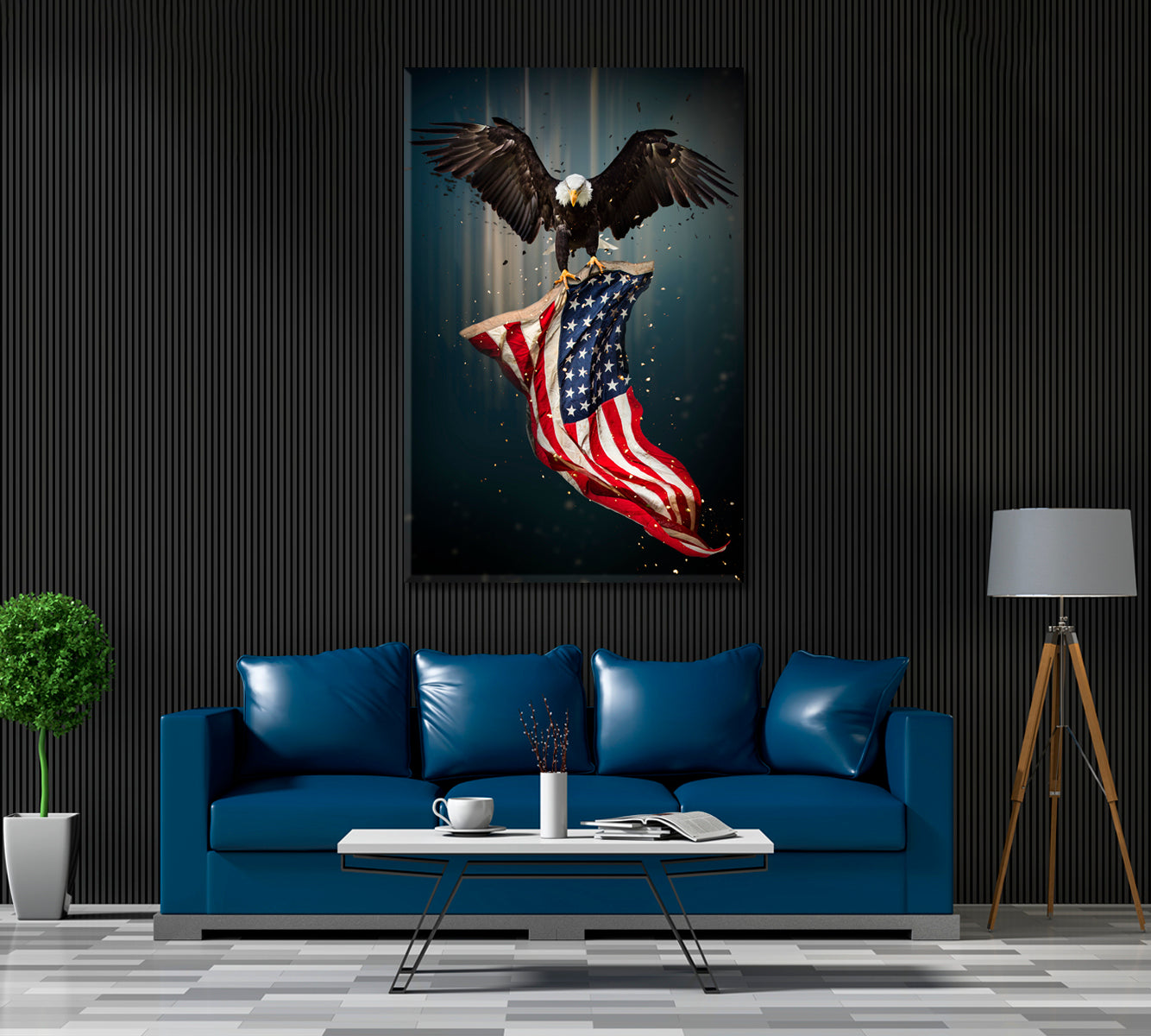 American Symbol Bald Eagle with Flag Canvas Print ArtLexy 1 Panel 16"x24" inches 