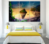 Floating Island with Magic Castle Canvas Print ArtLexy 3 Panels 36"x24" inches 