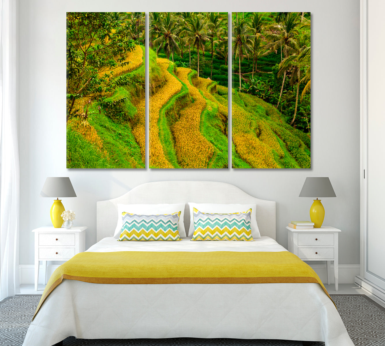 Beautiful Rice Terraces at Ubud Bali Indonesia Canvas Print ArtLexy 3 Panels 36"x24" inches 