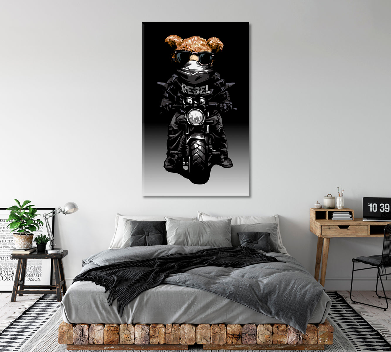 Bear Rebel. Biker Bear on Motorcycle Canvas Print ArtLexy 1 Panel 16"x24" inches 