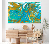 Green and Gold Marble Liquid Pattern Canvas Print ArtLexy 3 Panels 36"x24" inches 