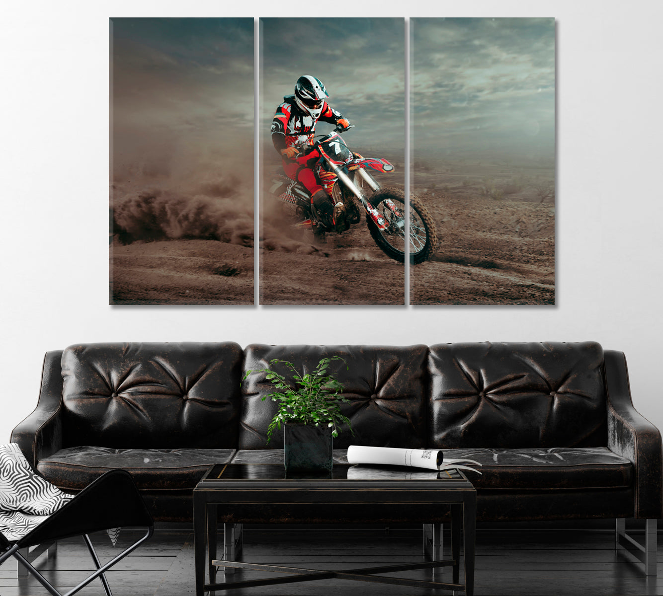 Motocross Canvas Print ArtLexy 3 Panels 36"x24" inches 