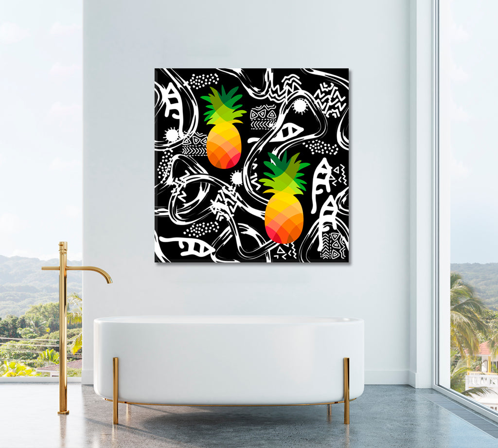 Tribal Art with Abstract Elements and Colorful Pineapples Canvas Print ArtLexy   