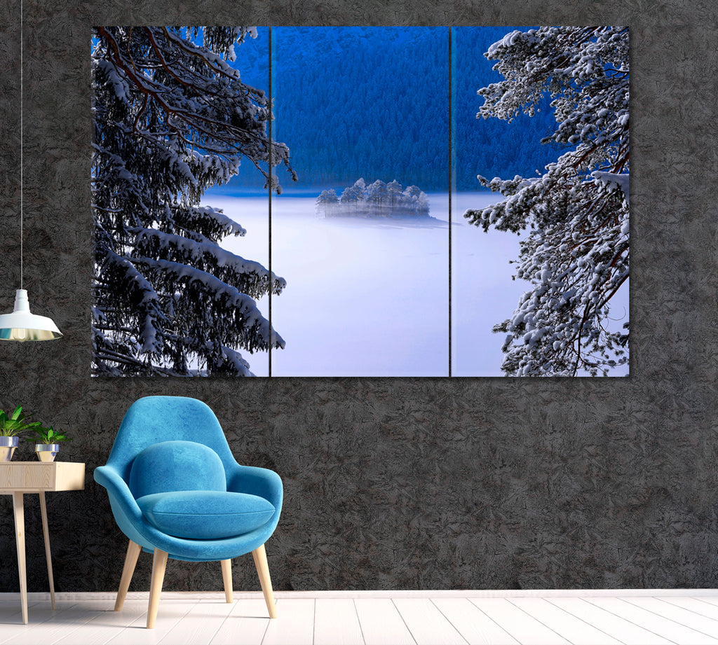 Eibsee Lake in Winter Germany Canvas Print ArtLexy 3 Panels 36"x24" inches 