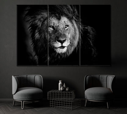 Beautiful Lion in Black and White Canvas Print ArtLexy 3 Panels 36"x24" inches 