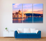 Colorful Sunset in Budapest Canvas Print ArtLexy 3 Panels 36"x24" inches 