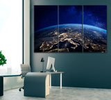 Earth and Galaxy Canvas Print ArtLexy 3 Panels 36"x24" inches 