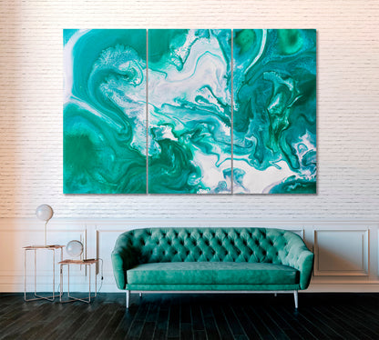 Abstract Turquoise Marble Pattern Canvas Print ArtLexy 3 Panels 36"x24" inches 