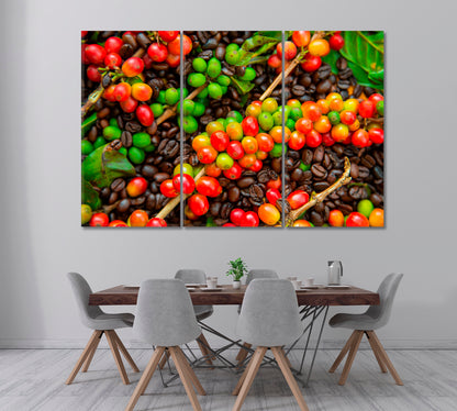 Coffee Berries and Coffee Beans Canvas Print ArtLexy 3 Panels 36"x24" inches 