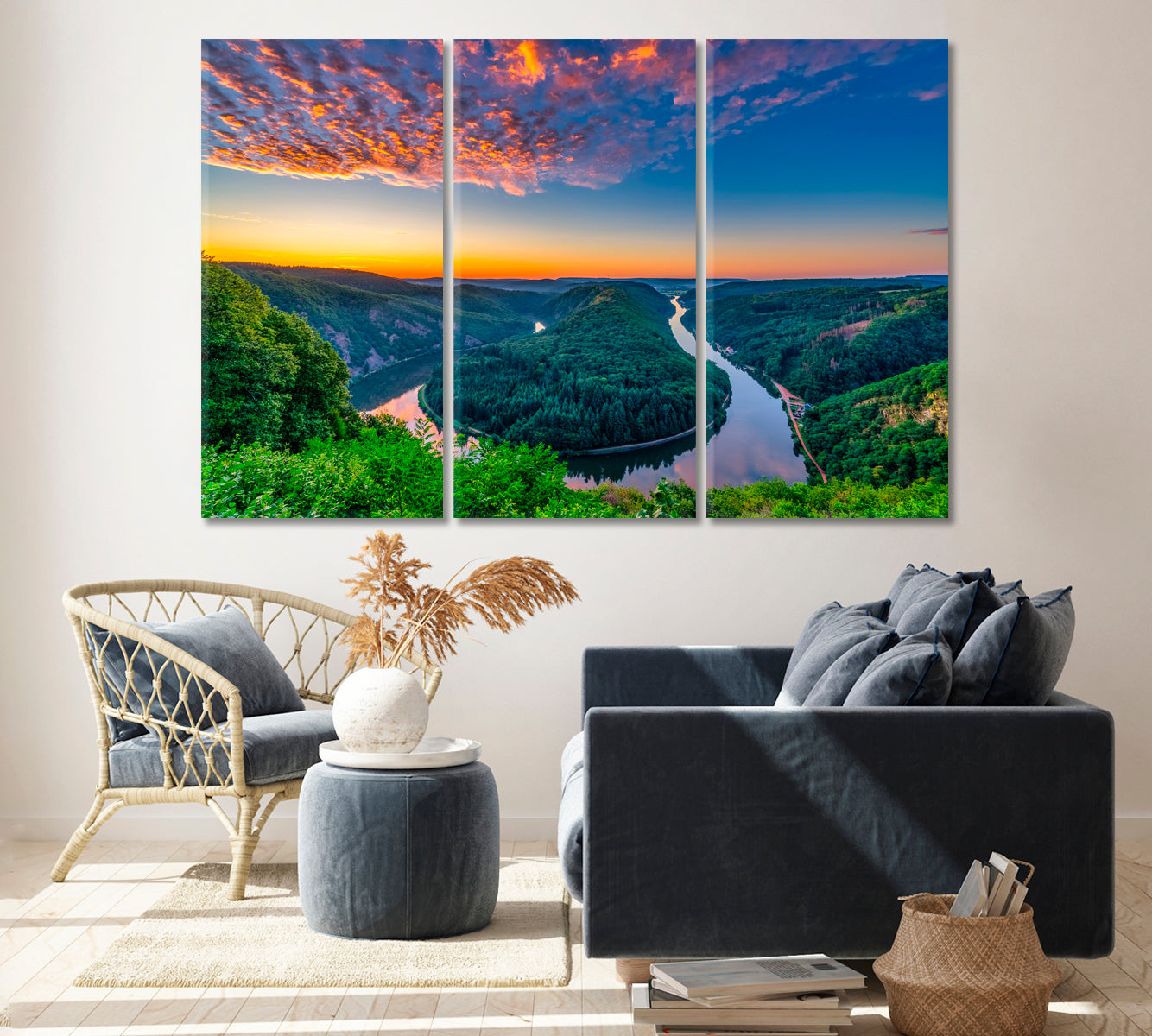 Saar River Valley South Germany Canvas Print ArtLexy 3 Panels 36"x24" inches 