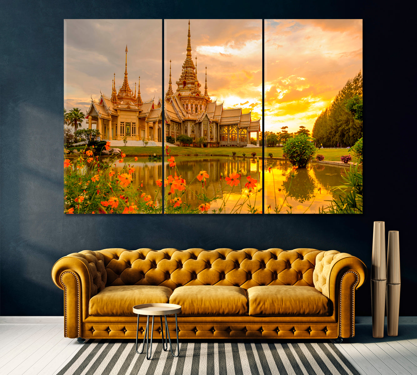 Wat Non Kum Temple Thailand Canvas Print ArtLexy 3 Panels 36"x24" inches 