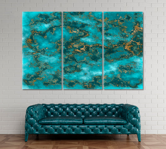 Luxury Turquoise Marble with Gold Veins Canvas Print ArtLexy 3 Panels 36"x24" inches 