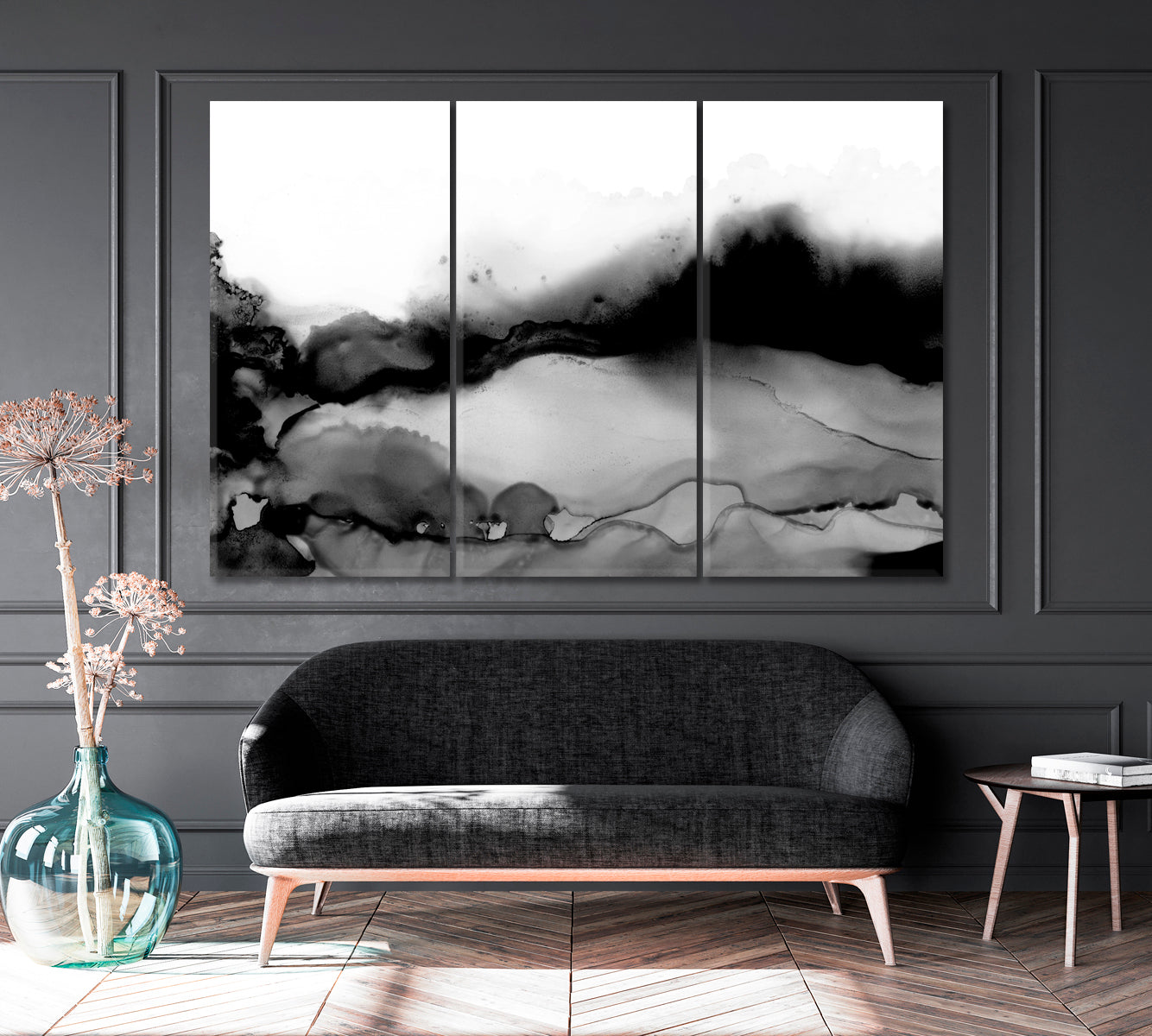 Abstract Black and White Canvas Print ArtLexy 3 Panels 36"x24" inches 