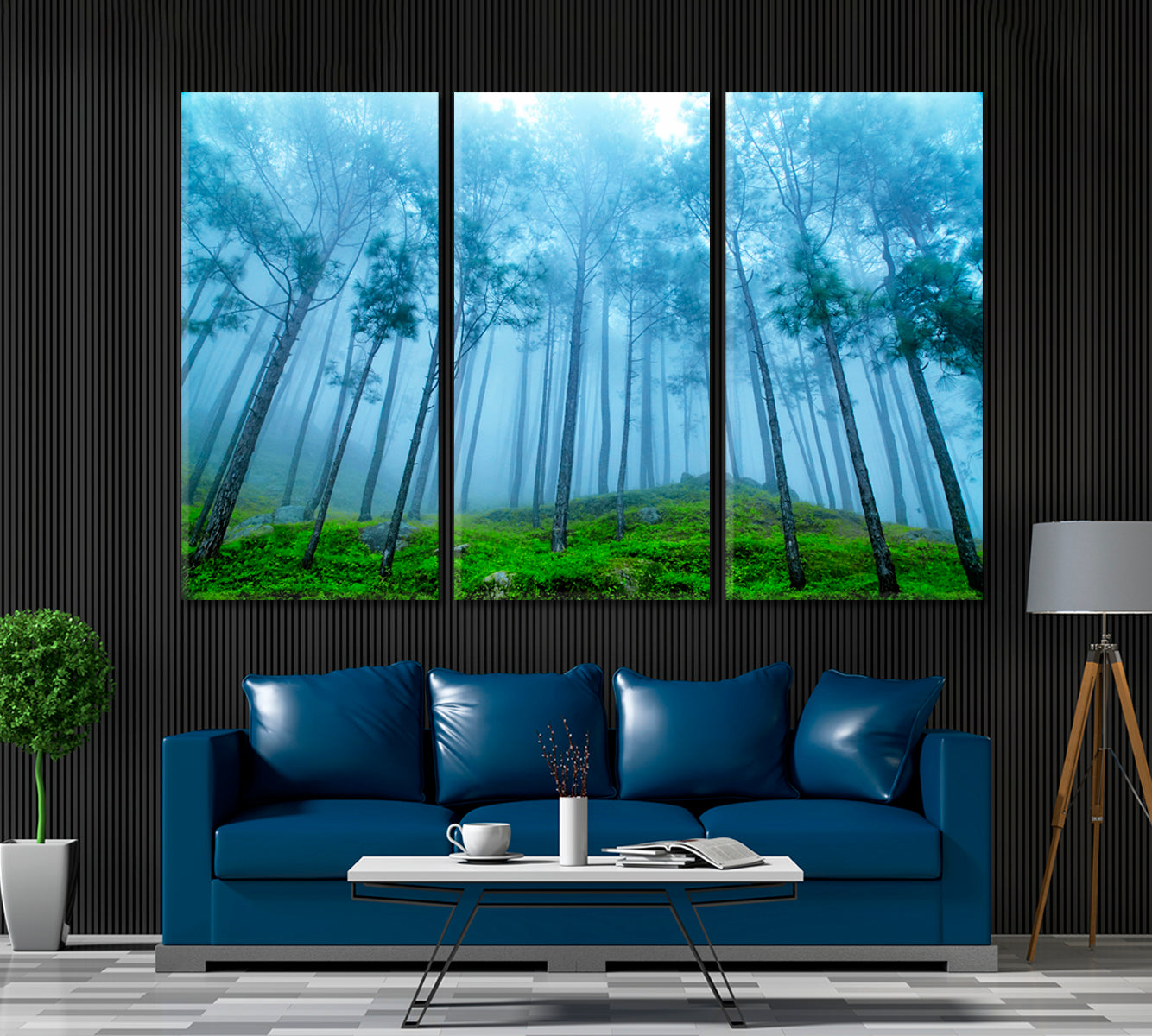 Mysterious Foggy Forest Canvas Print ArtLexy 3 Panels 36"x24" inches 