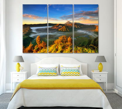 Sunrise on Mount Bromo in East Java Indonesia Canvas Print ArtLexy 3 Panels 36"x24" inches 