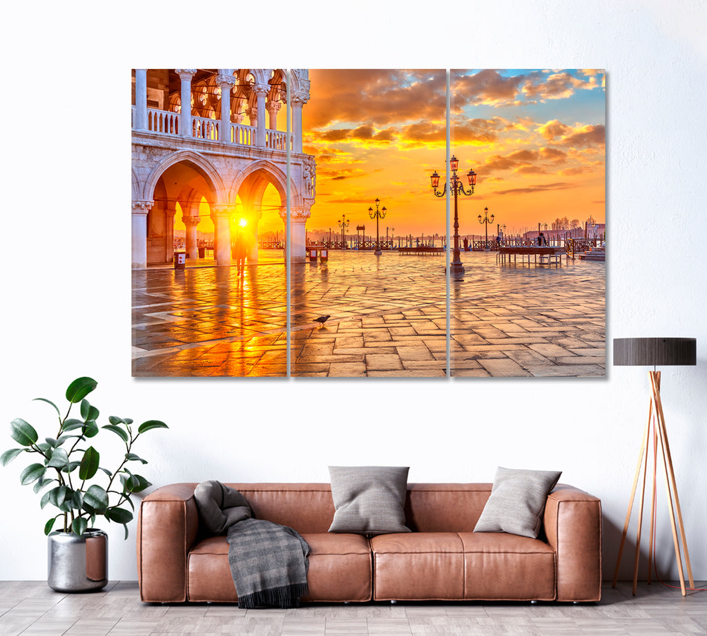 St Mark's Square Piazza San Marco Venice Italy Canvas Print ArtLexy 3 Panels 36"x24" inches 