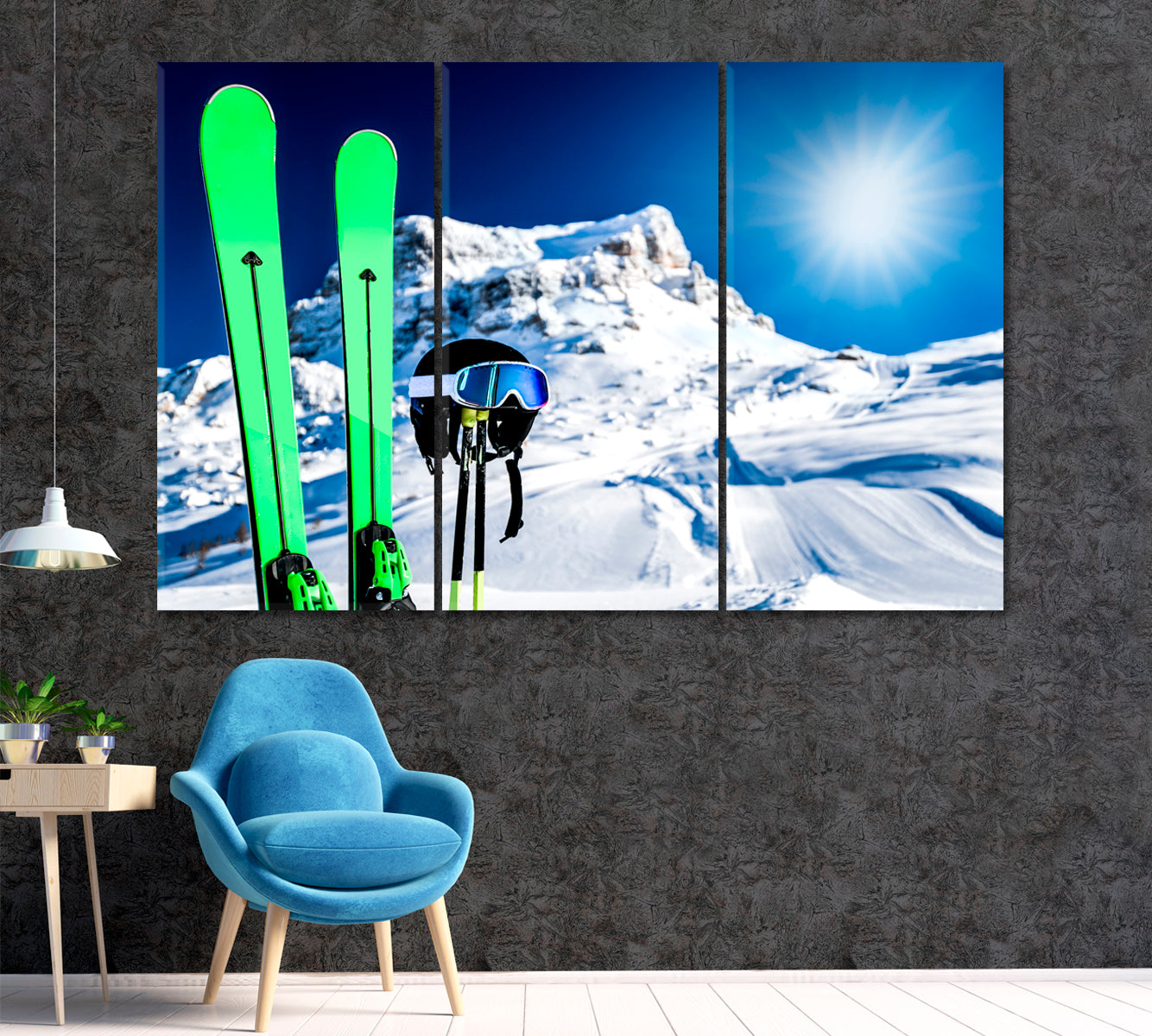 Skis in Snow Canvas Print ArtLexy 3 Panels 36"x24" inches 