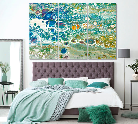 Modern Green Marble Fluid Art Canvas Print ArtLexy 3 Panels 36"x24" inches 