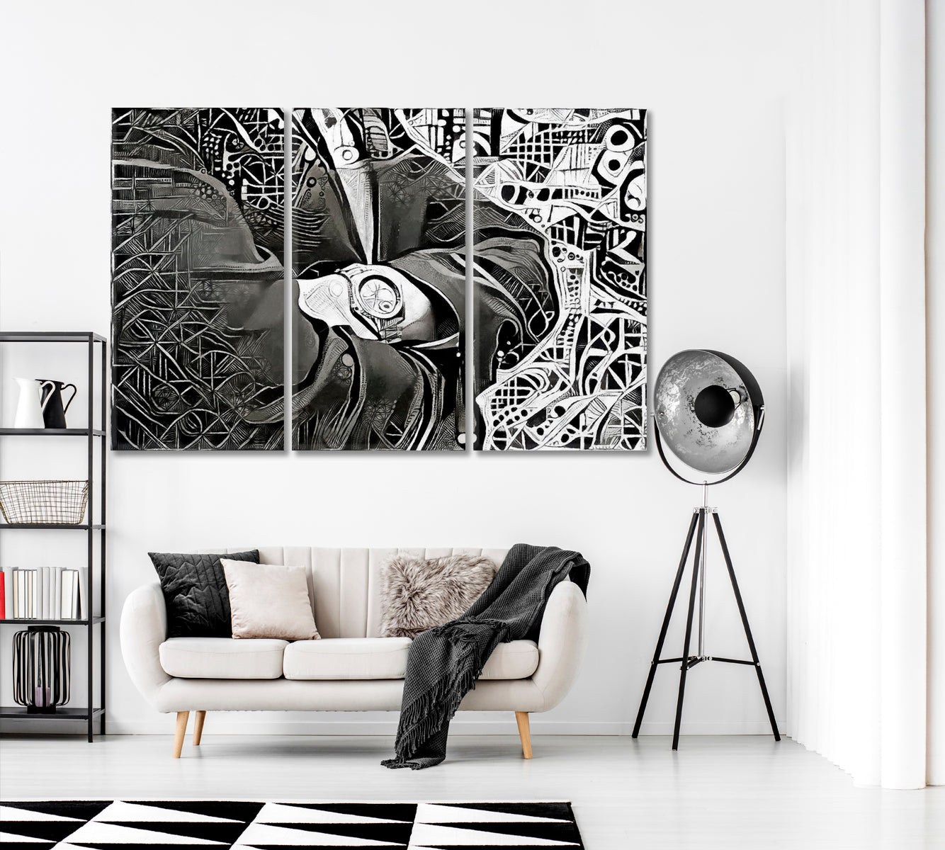 Monochrome Abstraction Businessman with Watch Canvas Print ArtLexy 3 Panels 36"x24" inches 