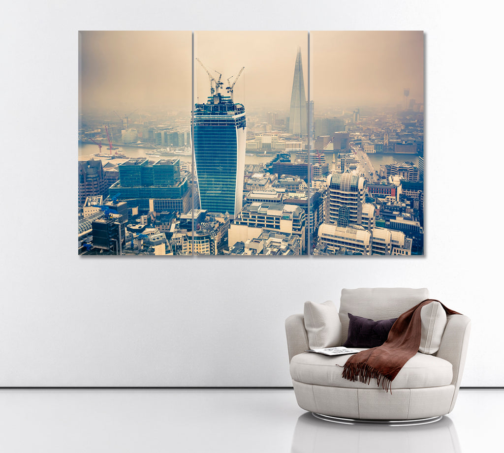 Rainy Day in London Canvas Print ArtLexy 3 Panels 36"x24" inches 
