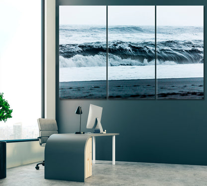 Waves on Vik Beach Iceland Canvas Print ArtLexy 3 Panels 36"x24" inches 