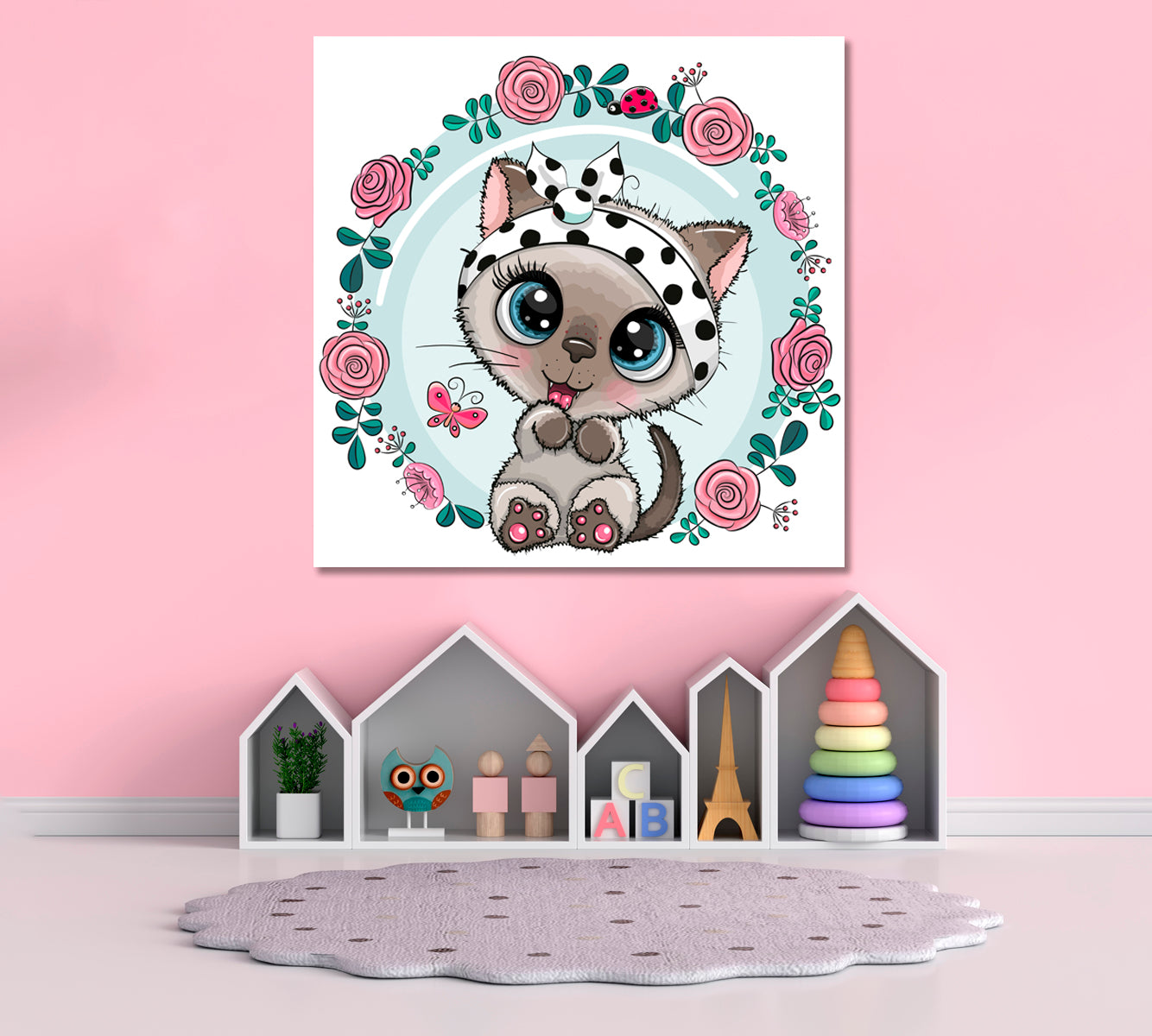 Cute Kitten with Flowers Canvas Print ArtLexy   