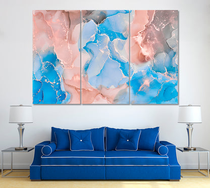 Abstract Blue Marble with Veins Canvas Print ArtLexy 3 Panels 36"x24" inches 