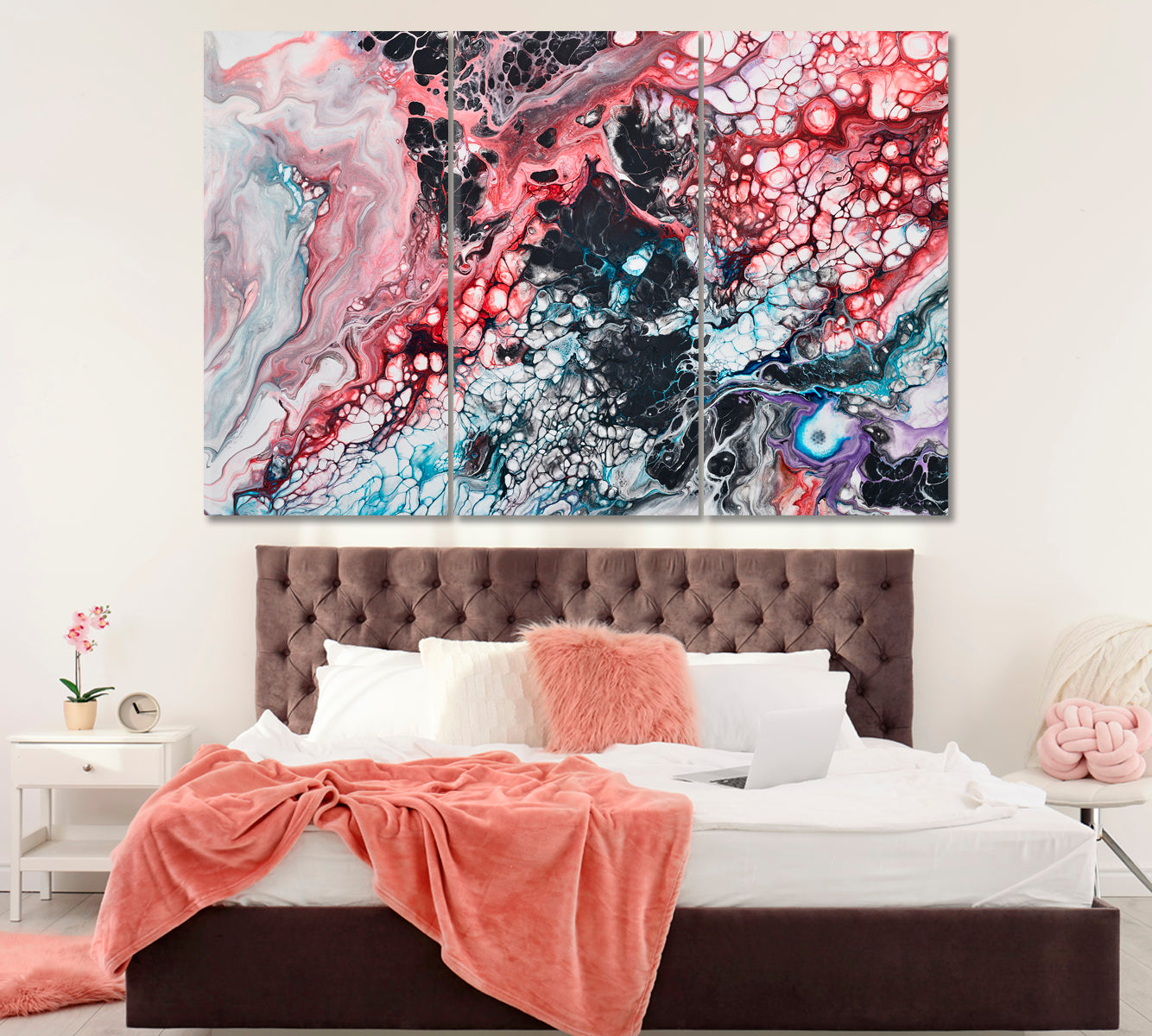 Abstract Mixing Paints Marble Fluid Art Canvas Print ArtLexy 3 Panels 36"x24" inches 