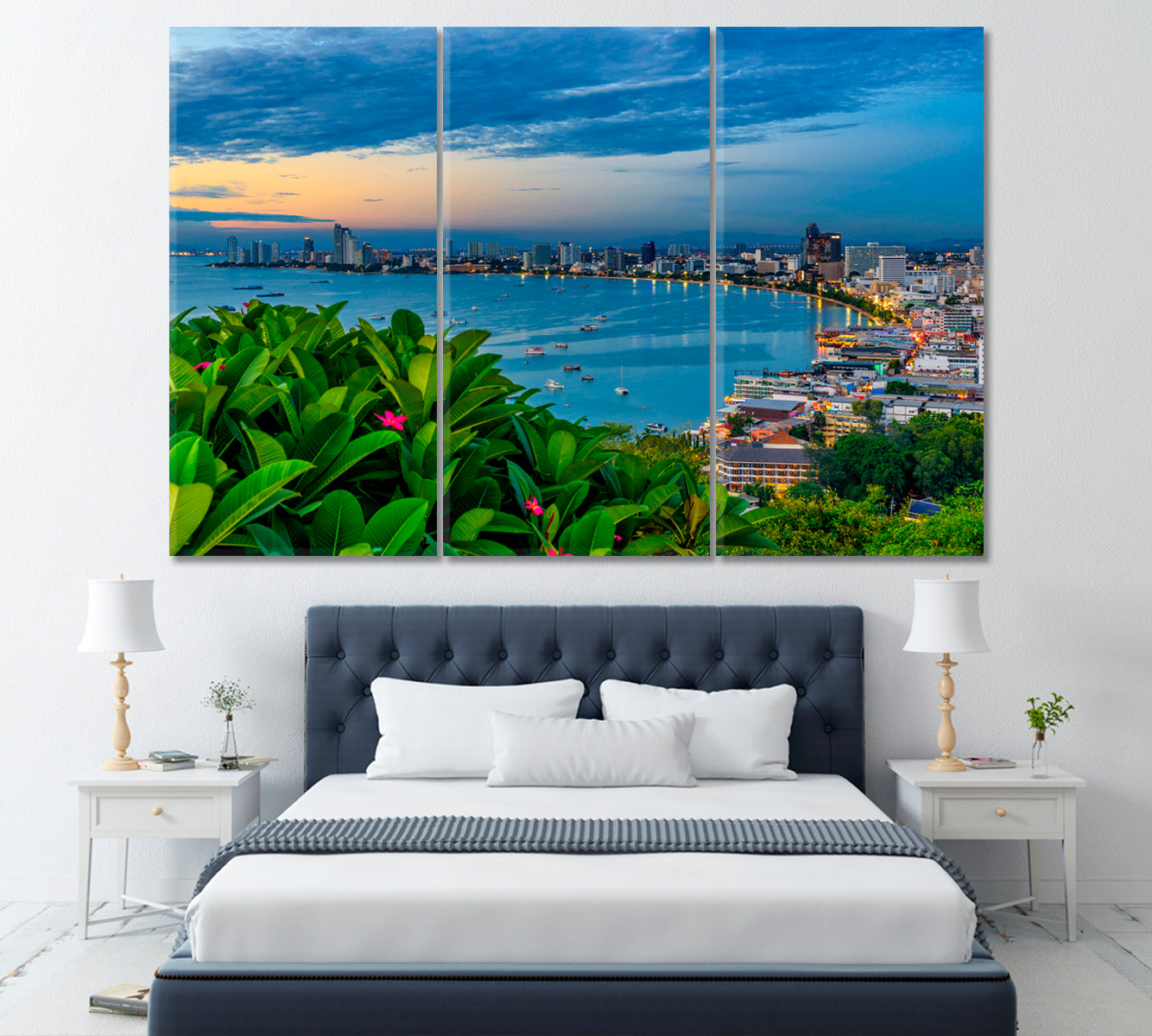 Pattaya Skyscrapers Thailand Canvas Print ArtLexy 3 Panels 36"x24" inches 