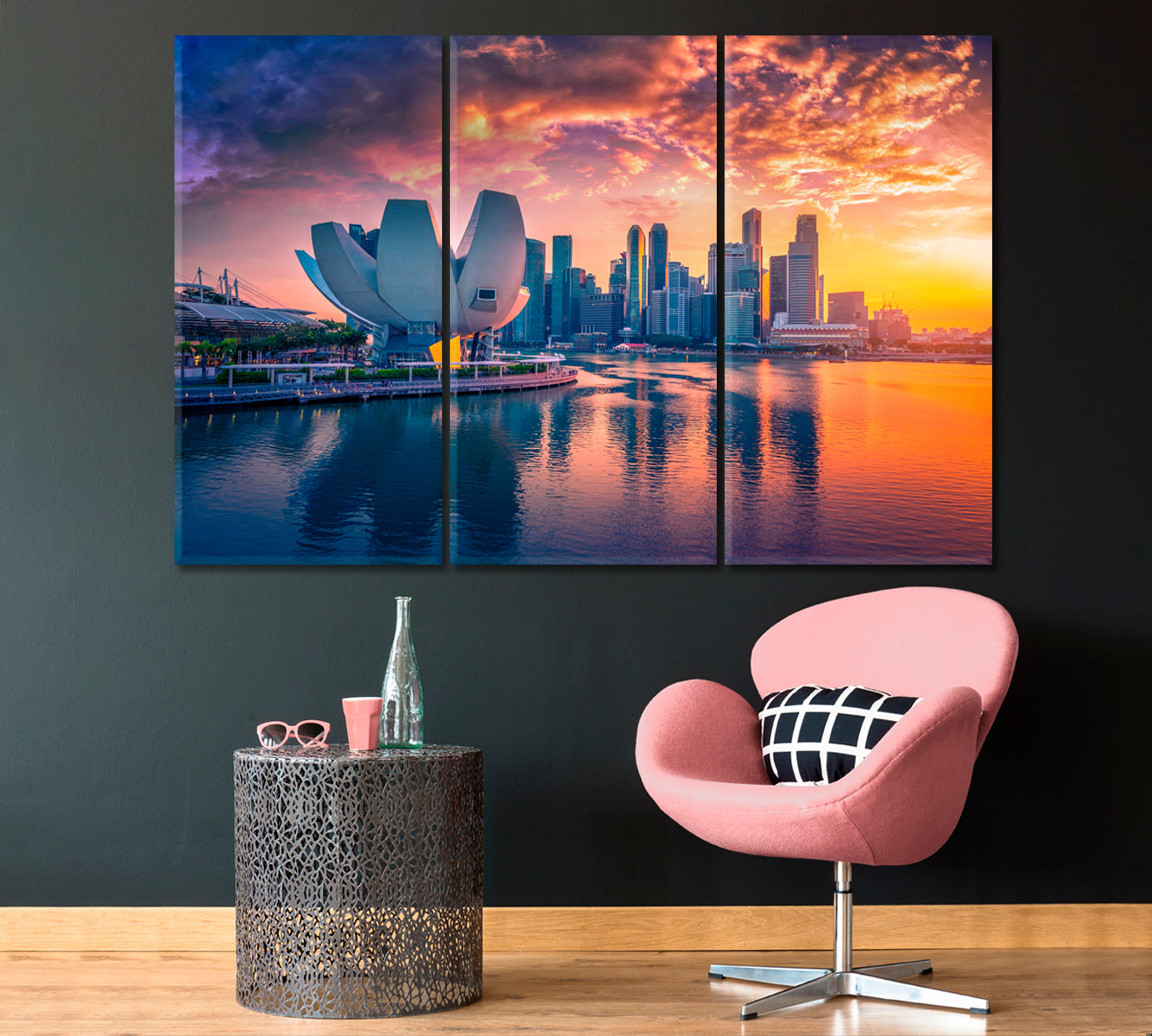 Singapore Skyline with Marina Bay at Sunset Canvas Print ArtLexy 3 Panels 36"x24" inches 