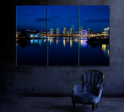 Vancouver City Skyline Canada Canvas Print ArtLexy 3 Panels 36"x24" inches 