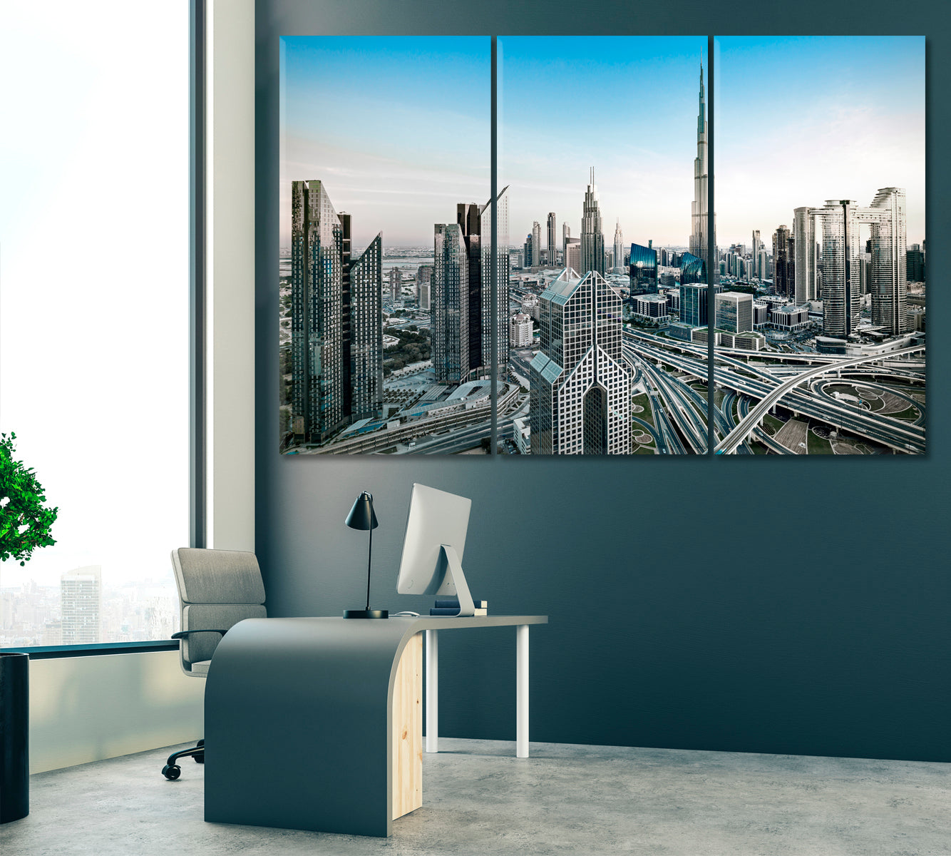 Dubai Modern City Skyline United Arab Emirates Canvas Print ArtLexy 3 Panels 36"x24" inches 