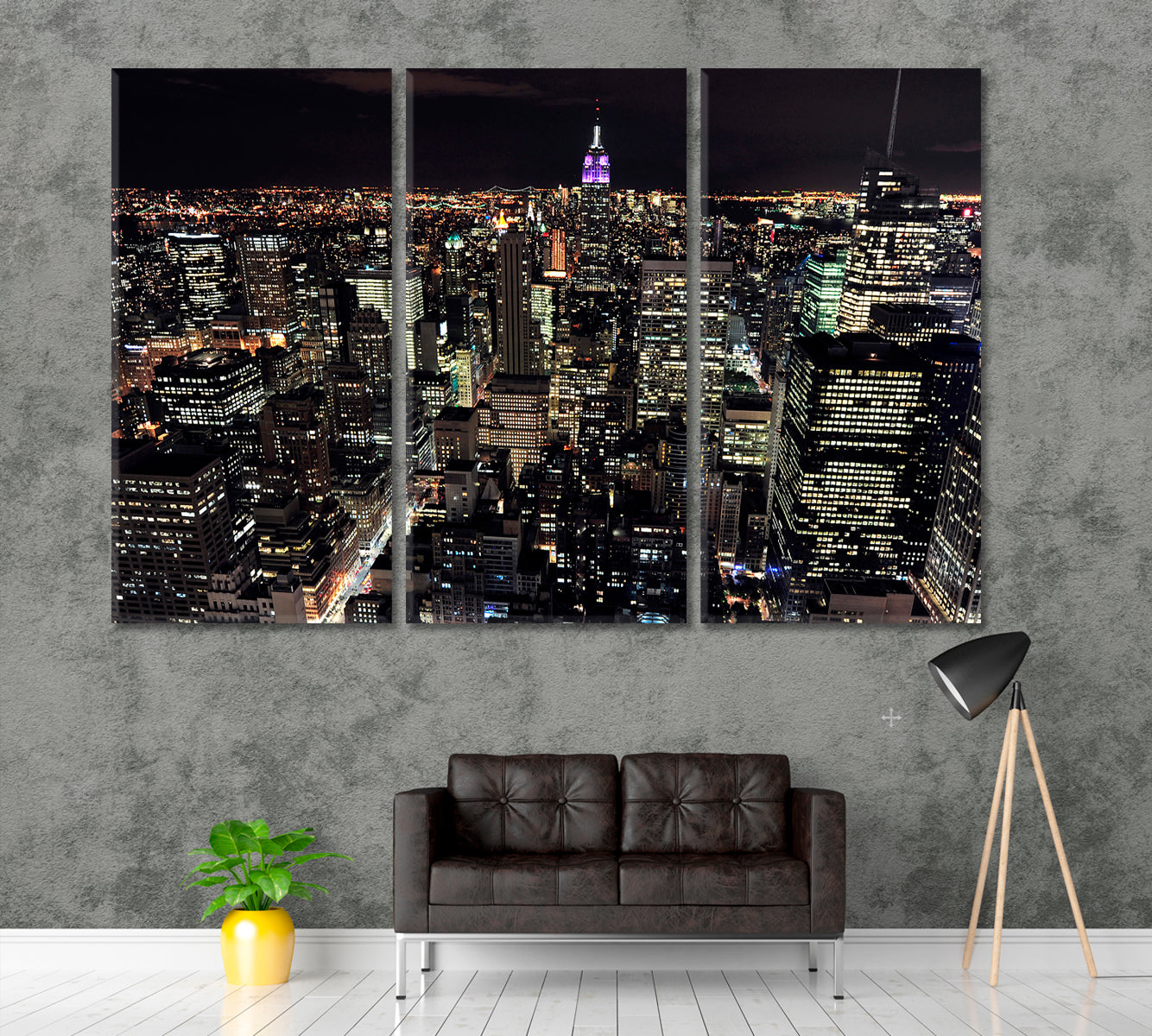 Empire State Building at Night Canvas Print ArtLexy 3 Panels 36"x24" inches 