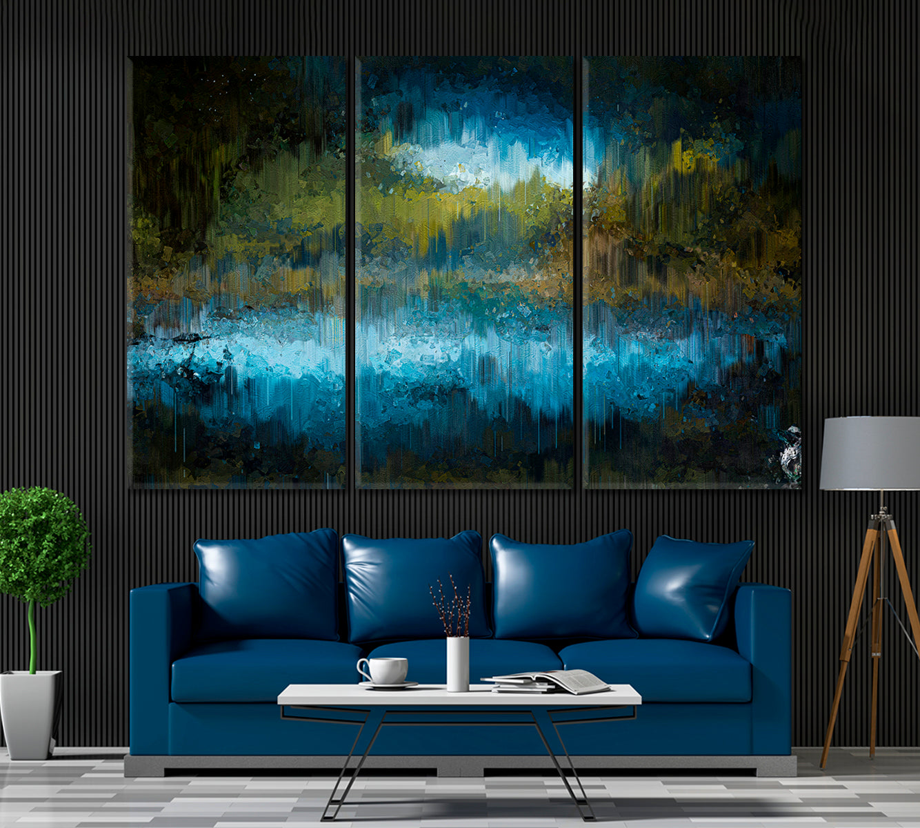 Abstract Forest Lake Canvas Print ArtLexy 3 Panels 36"x24" inches 