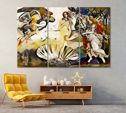 Birth of Venus in Cubism Style Canvas Print ArtLexy 3 Panels 36"x24" inches 