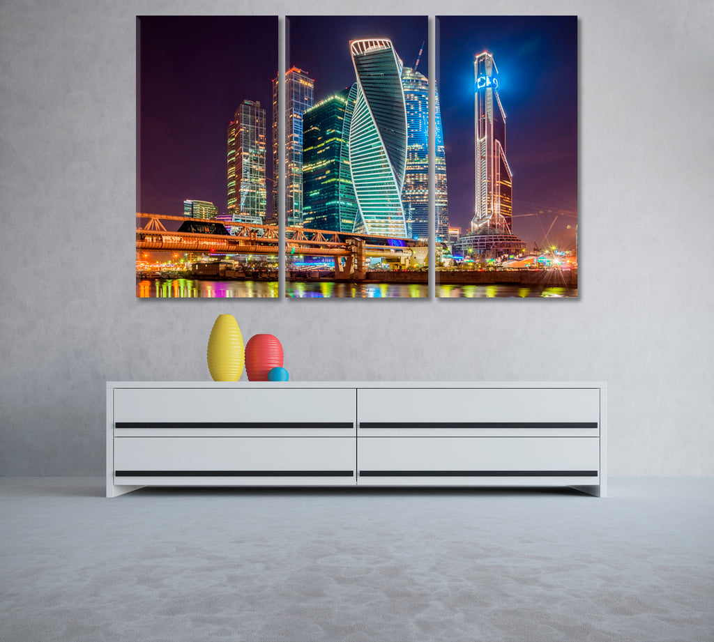 Moscow City Business Center Canvas Print ArtLexy 3 Panels 36"x24" inches 