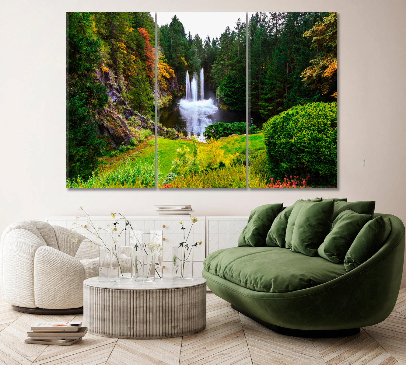 Butchart Gardens on Vancouver Island Canada Canvas Print ArtLexy 3 Panels 36"x24" inches 