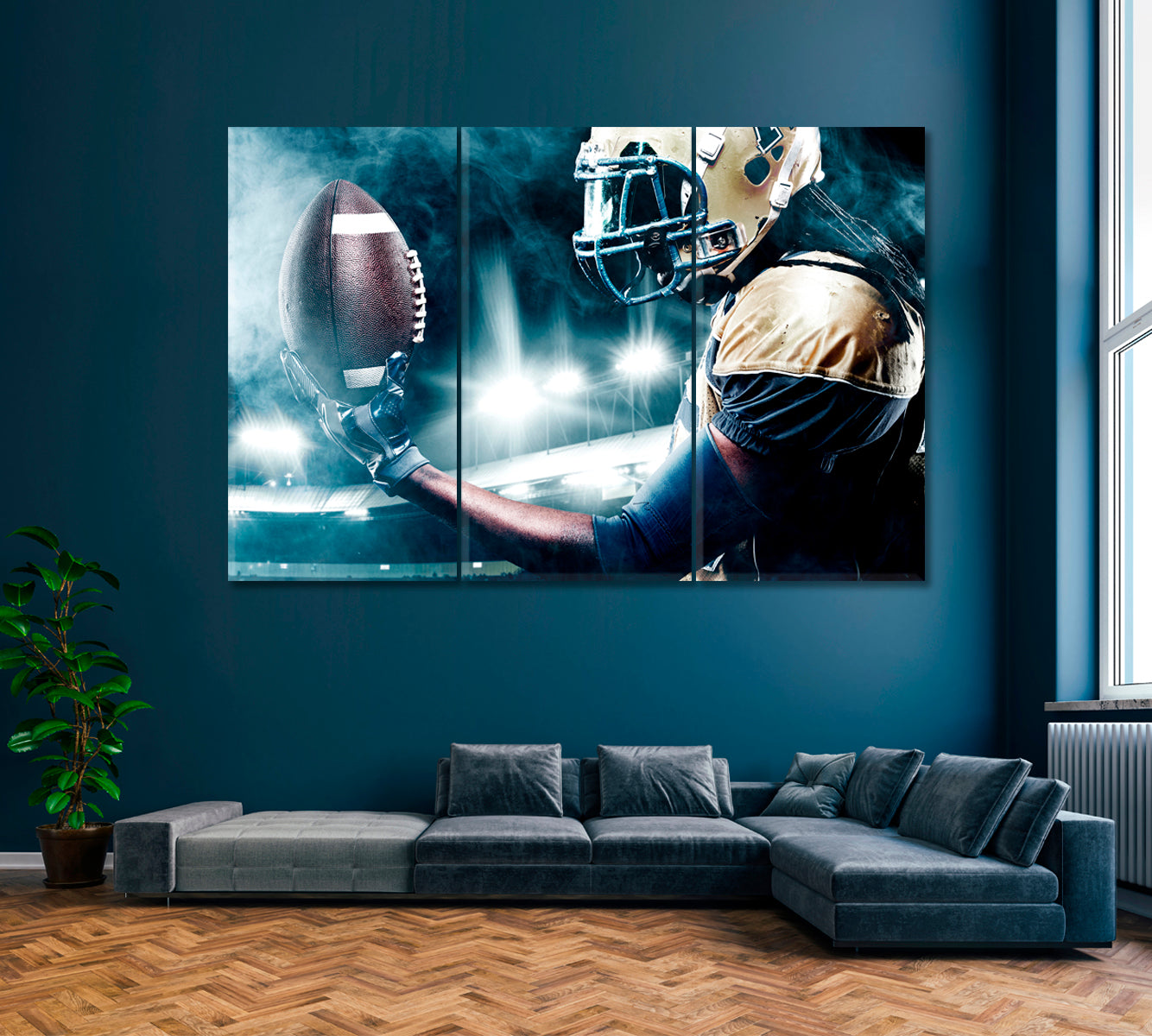 American Football Player in Action Canvas Print ArtLexy 3 Panels 36"x24" inches 