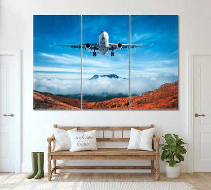Airplane Flying over Autumn Forest Canvas Print ArtLexy 3 Panels 36"x24" inches 