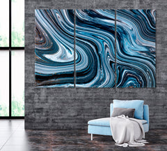 Abstract Blue Fluid Acrylic Pattern Canvas Print ArtLexy 3 Panels 36"x24" inches 