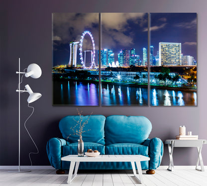 Singapore City Skyline at Night Canvas Print ArtLexy 3 Panels 36"x24" inches 
