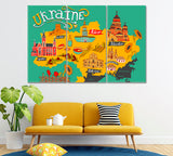 Cartoon Map of Ukraine Canvas Print ArtLexy 3 Panels 36"x24" inches 