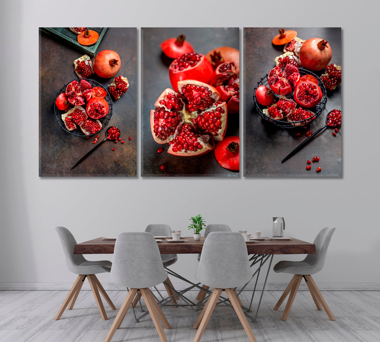 Set of 3 Pomegranates Canvas Print ArtLexy 3 Panels 48”x24” inches 