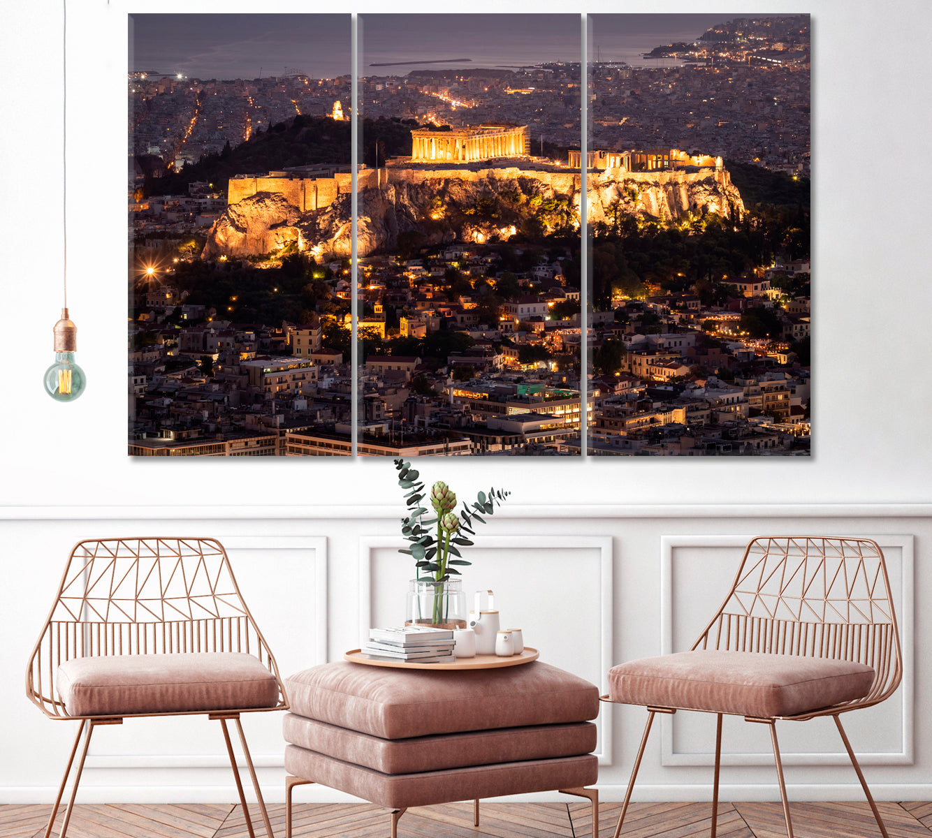 Parthenon at Night Athens Canvas Print ArtLexy 3 Panels 36"x24" inches 