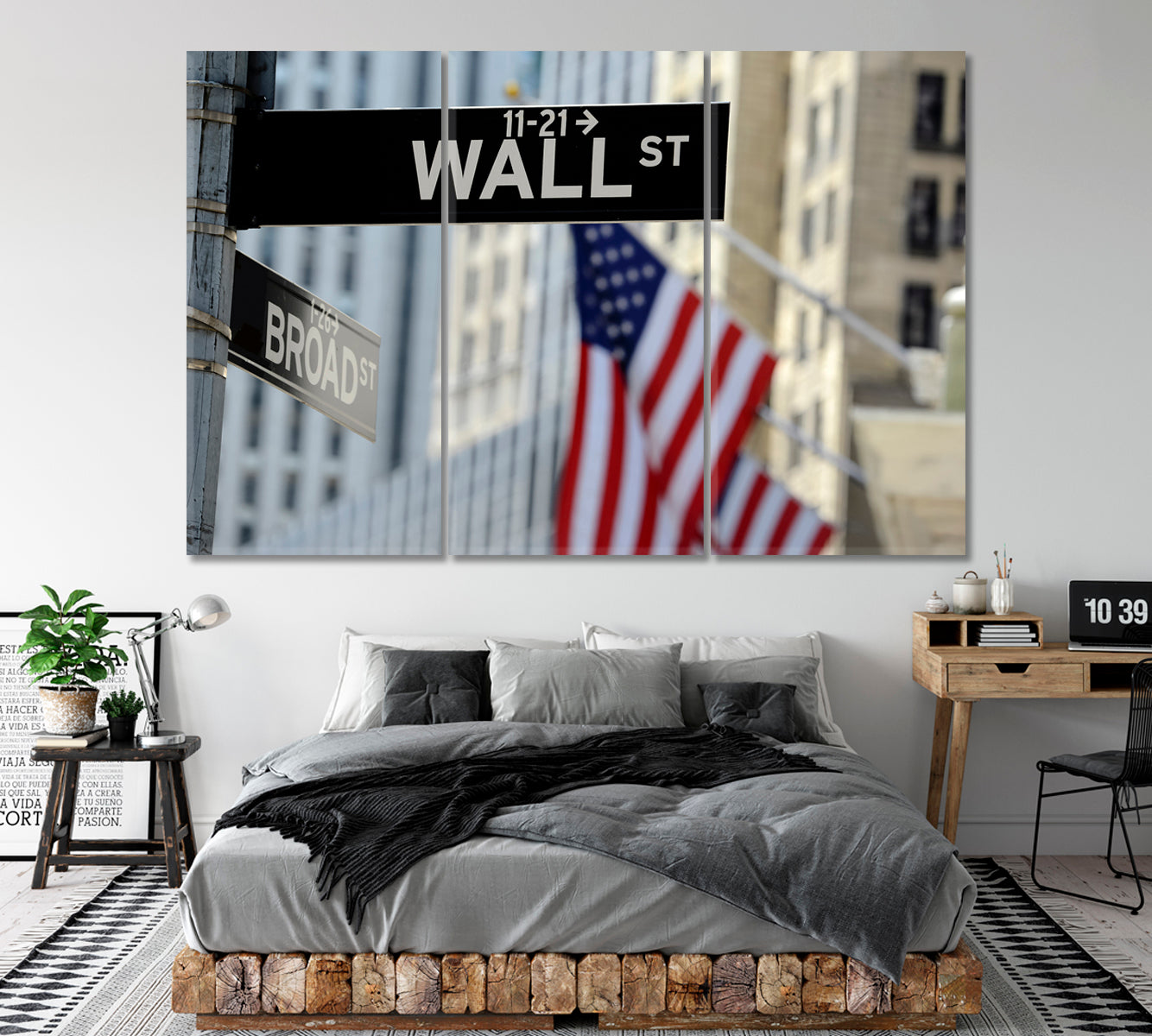 Wall Street Sign Canvas Print ArtLexy 3 Panels 36"x24" inches 